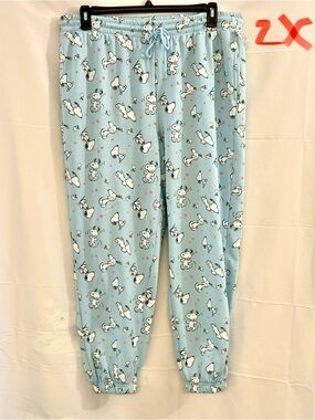 Light Blue Snoopy-Print Joggers with Elastic Waist